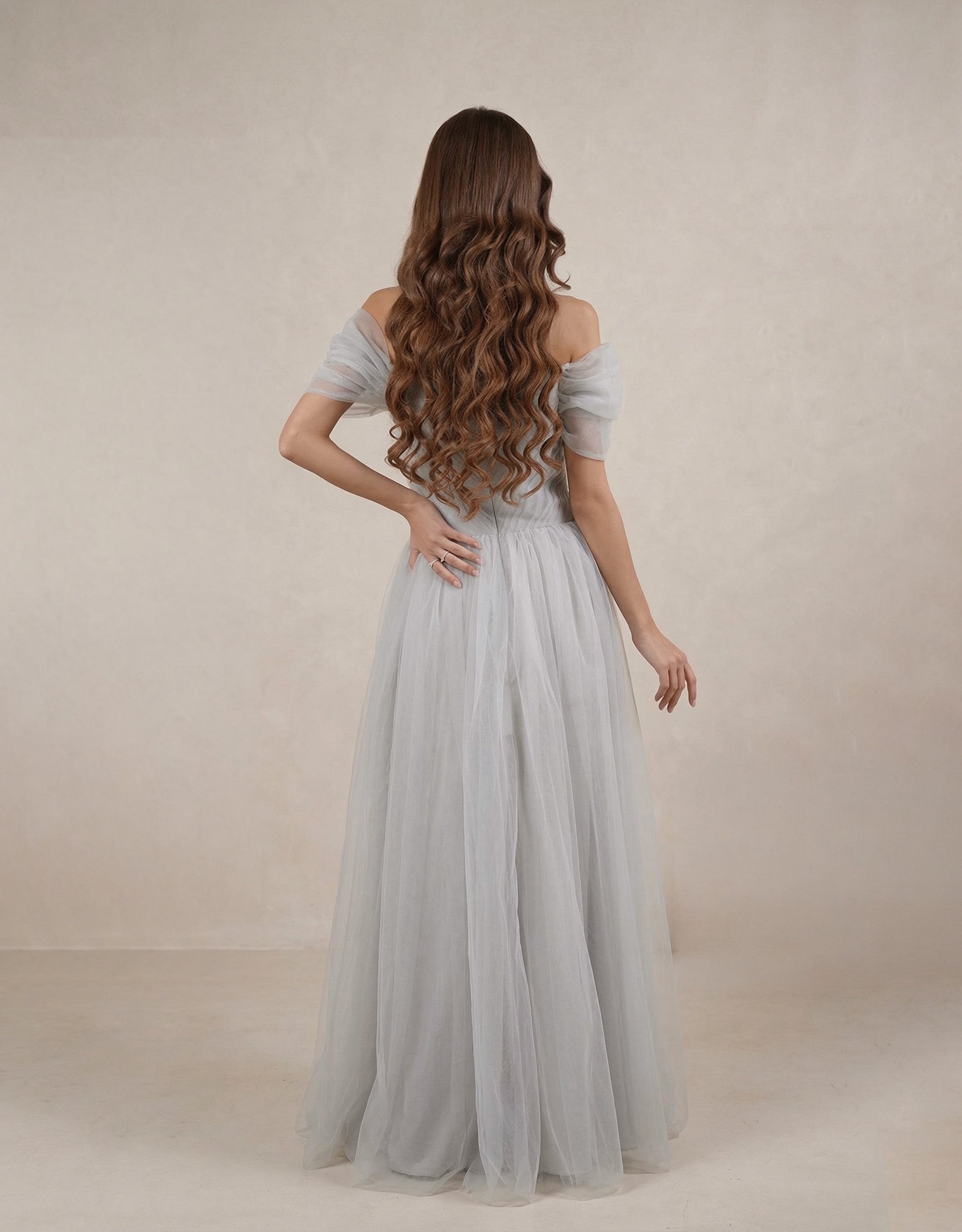 Celeste Tulle Maxi Dress – Mist Grey