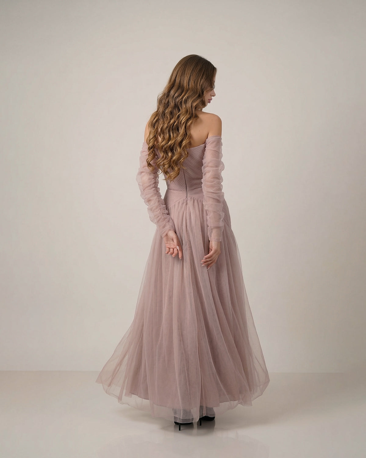 Grace Draped Tulle Maxi Dress – Dusty Rose