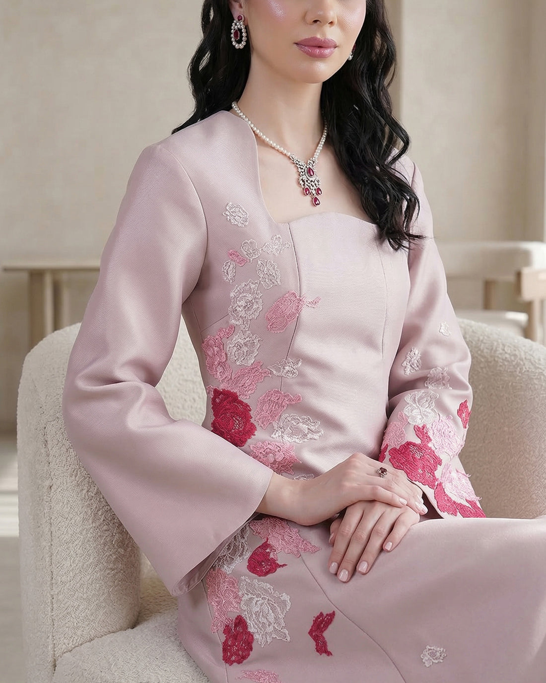 Amelis Embroidered Maxi Dress – Dusty Mauve