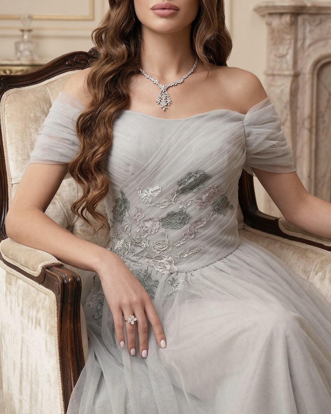 Celeste Tulle Maxi Dress – Mist Grey