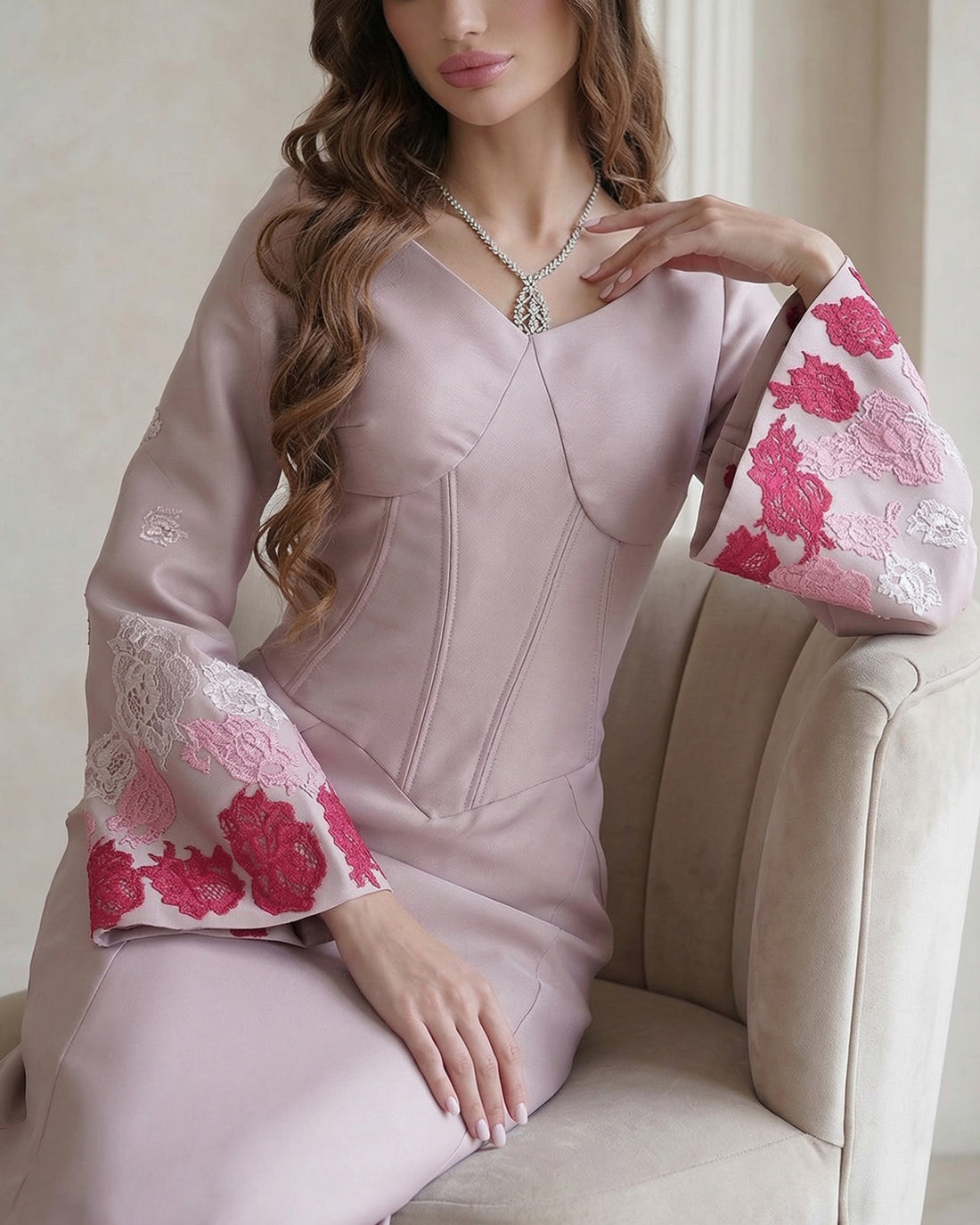 Roseline -  Embroidered Maxi Dress – Dusty Mauve