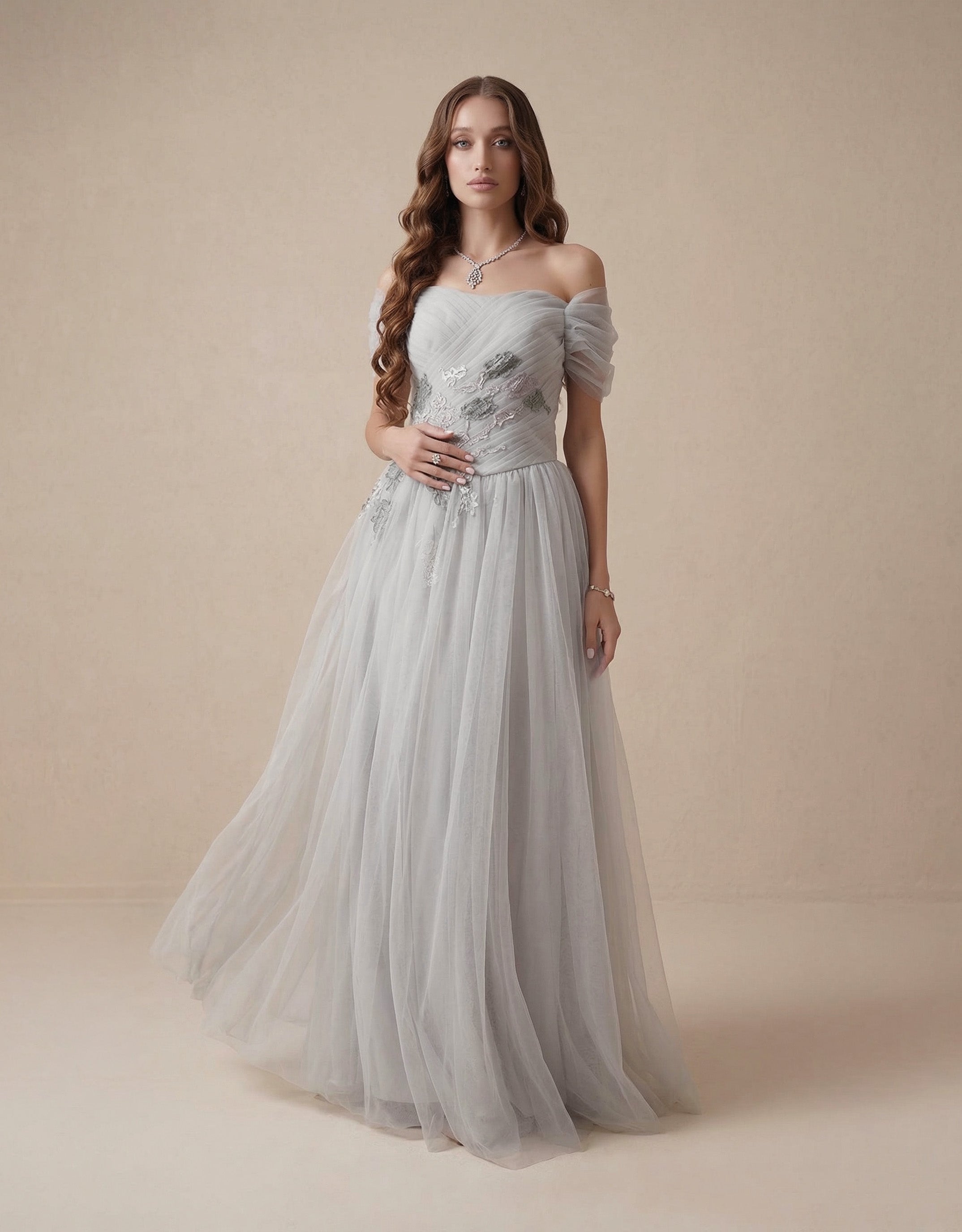 Celeste Tulle Maxi Dress – Mist Grey
