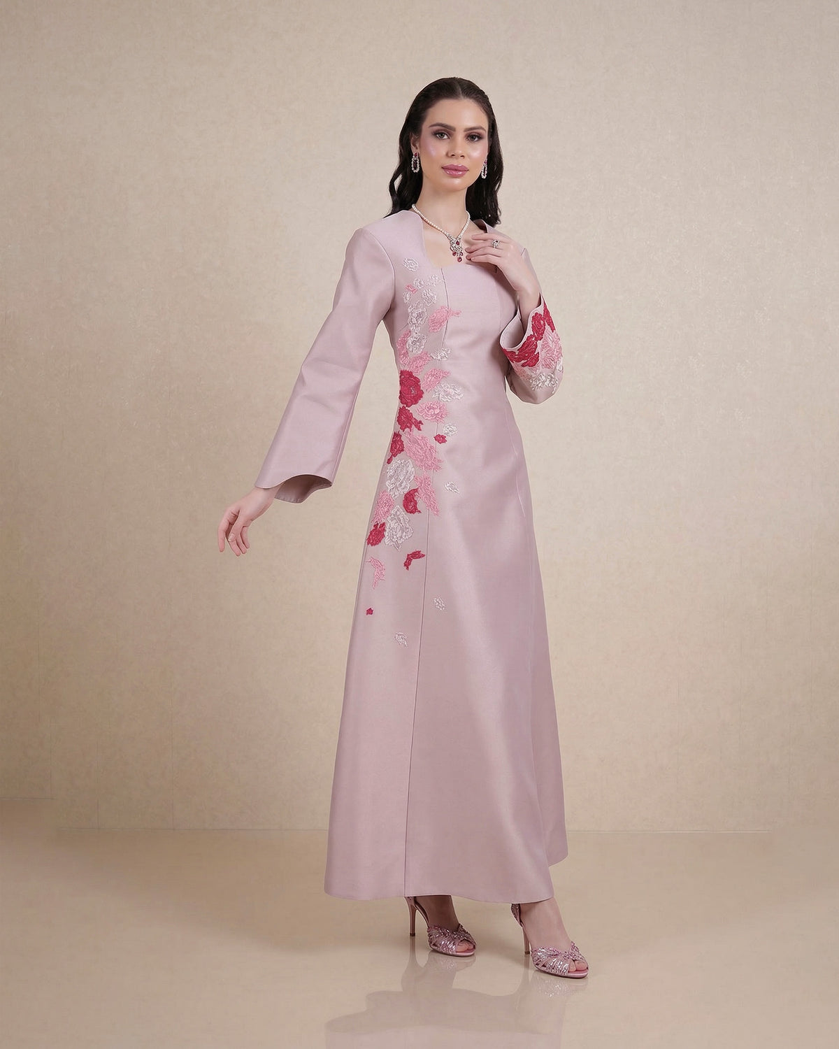 Amelis Embroidered Maxi Dress – Blush Rose