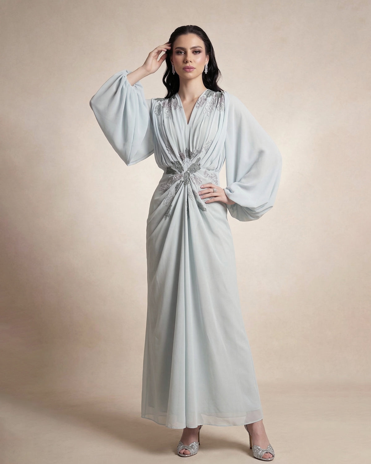 Aurora Embellished Maxi Dress – Mint Blue