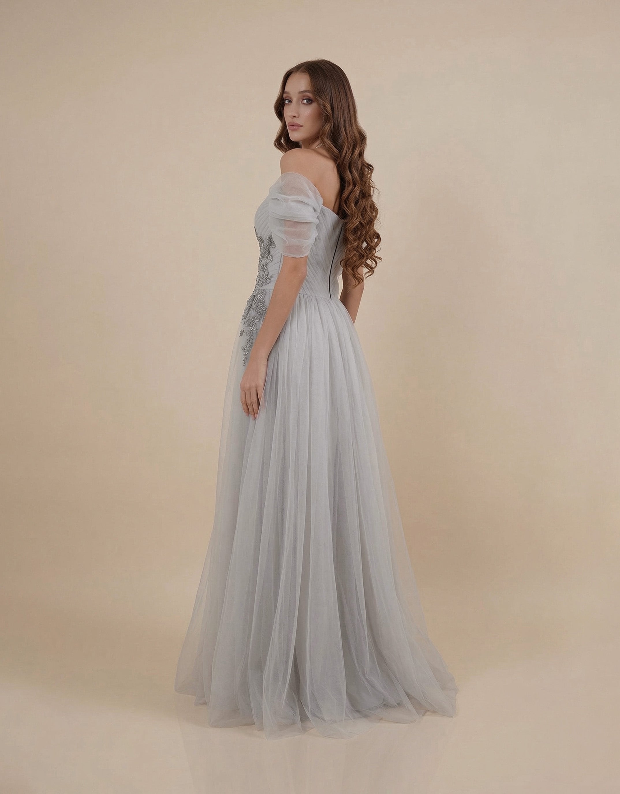 Celeste Tulle Maxi Dress – Mist Grey