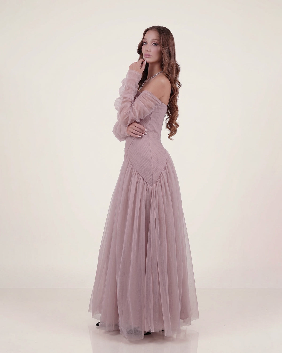 Grace Draped Tulle Maxi Dress – Dusty Rose