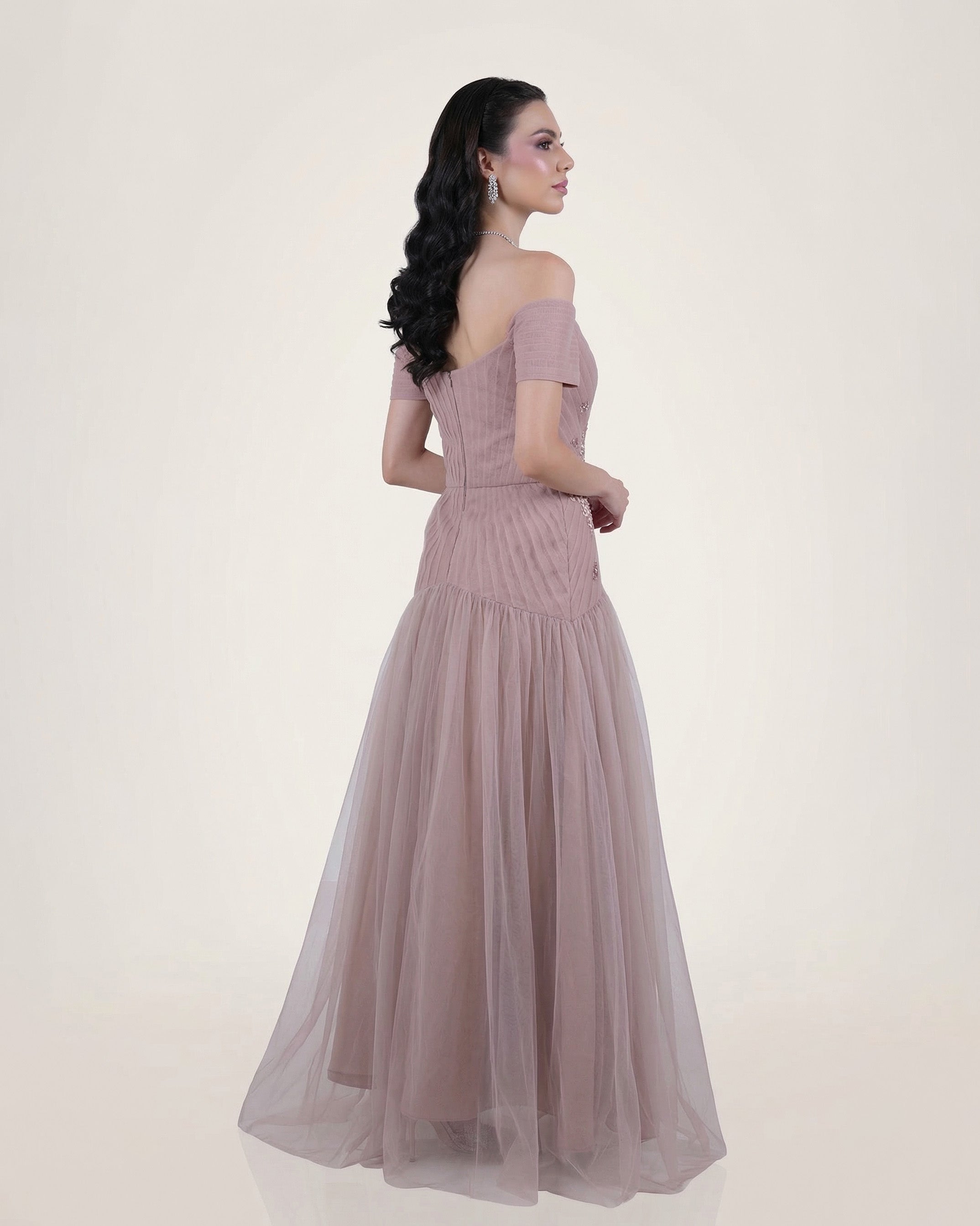 Luna Off-Shoulder Embellished Maxi Dress – Dusty Nude
